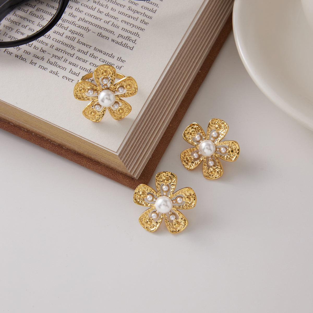 Almond Blossom Pearl Stud Earrings
