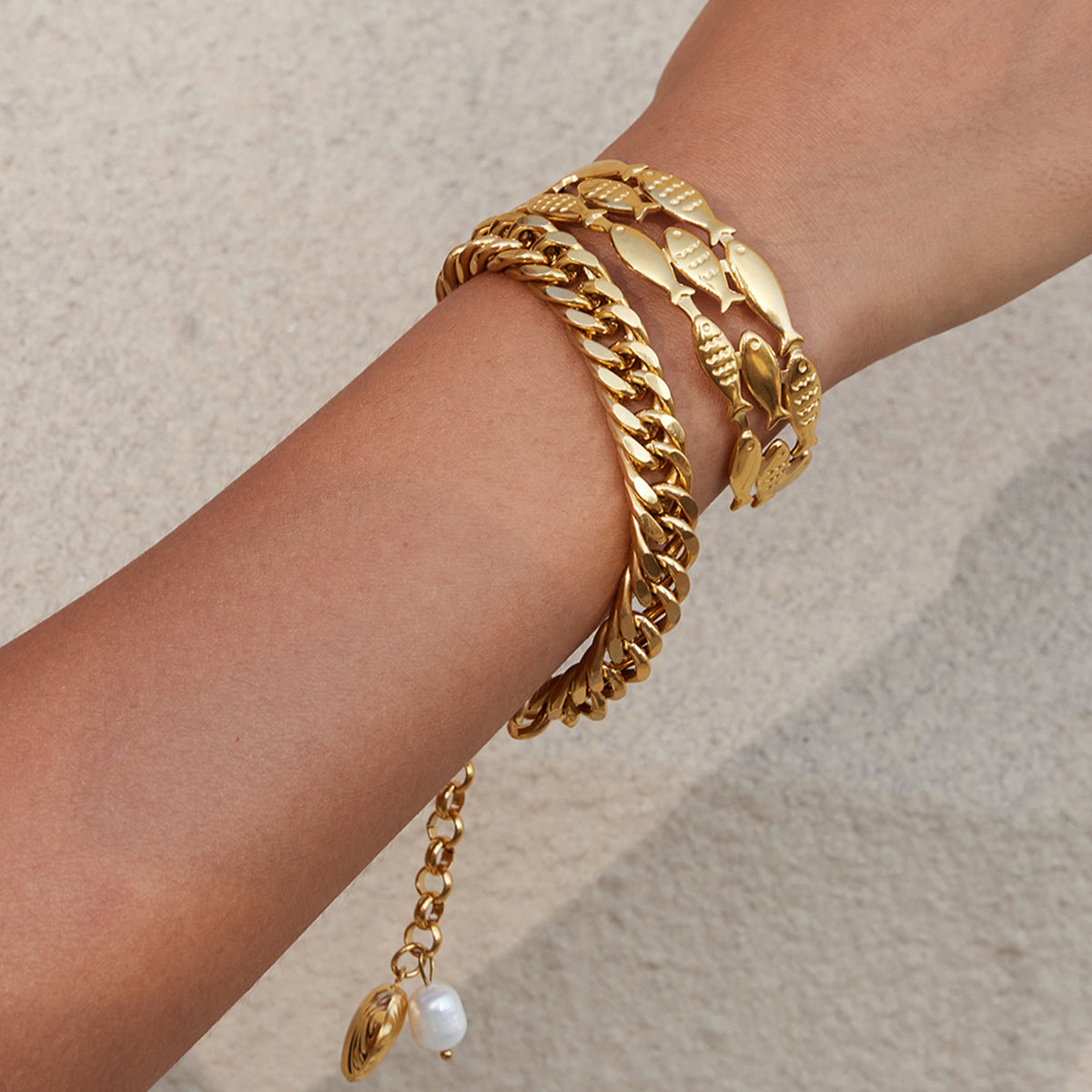 Shoal Three-Row Fish Cuff Bracelet