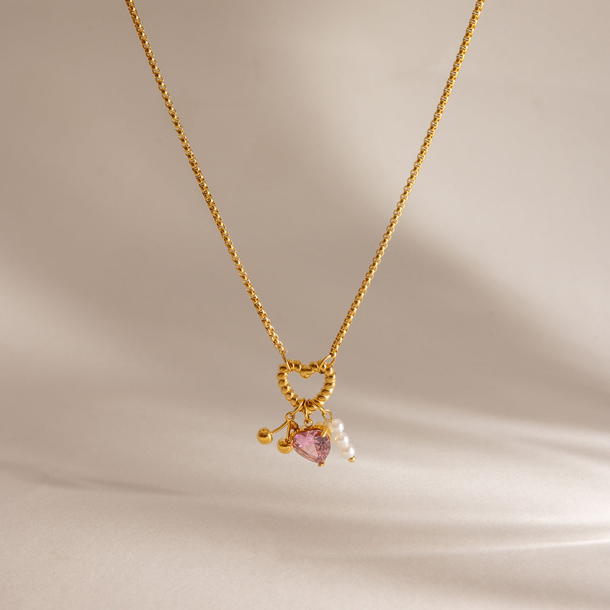 Oleander Pink Heart Pendant Necklace