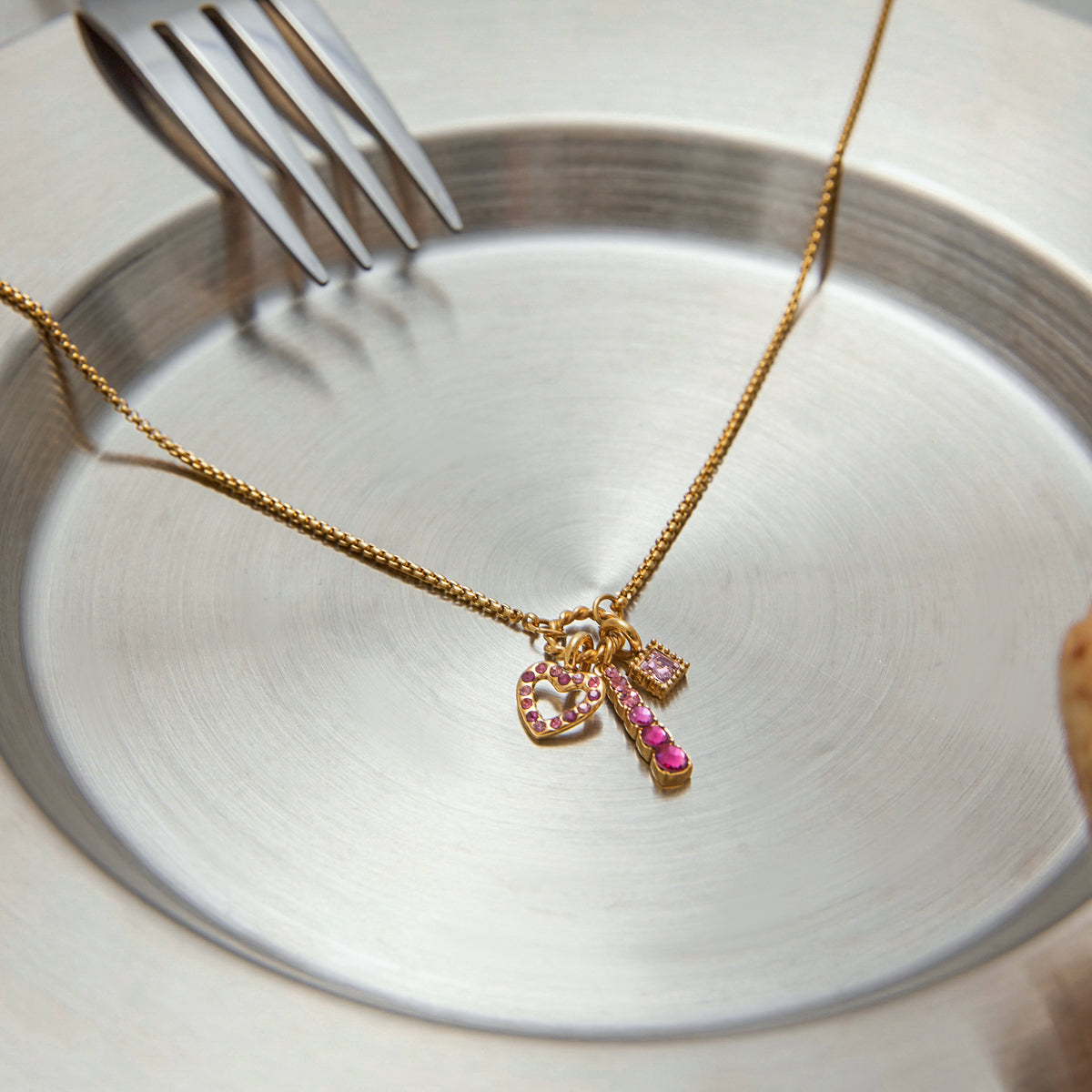 Oleander Pink Bow Charm Necklace