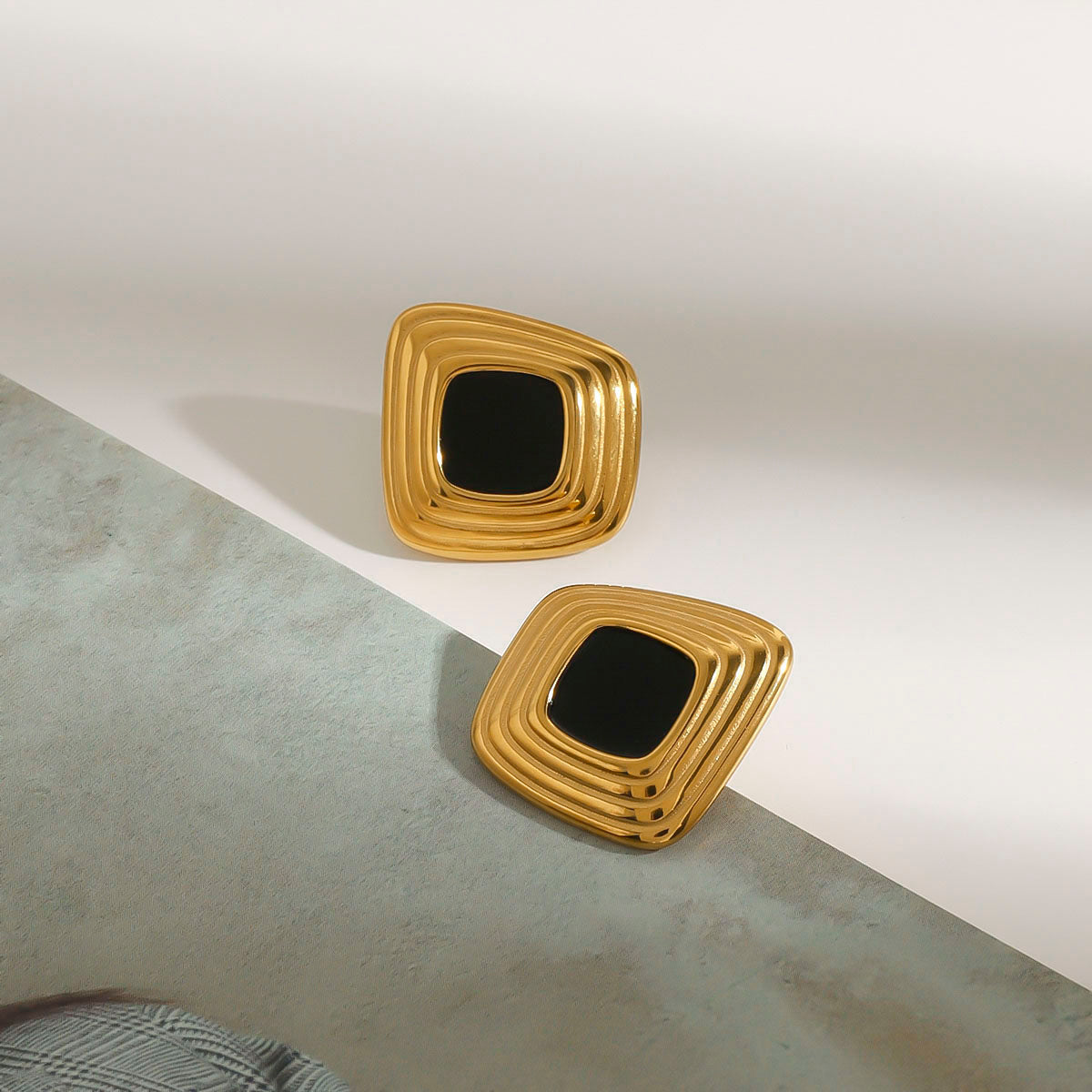 Eclipse Ridged Square Stud Earrings