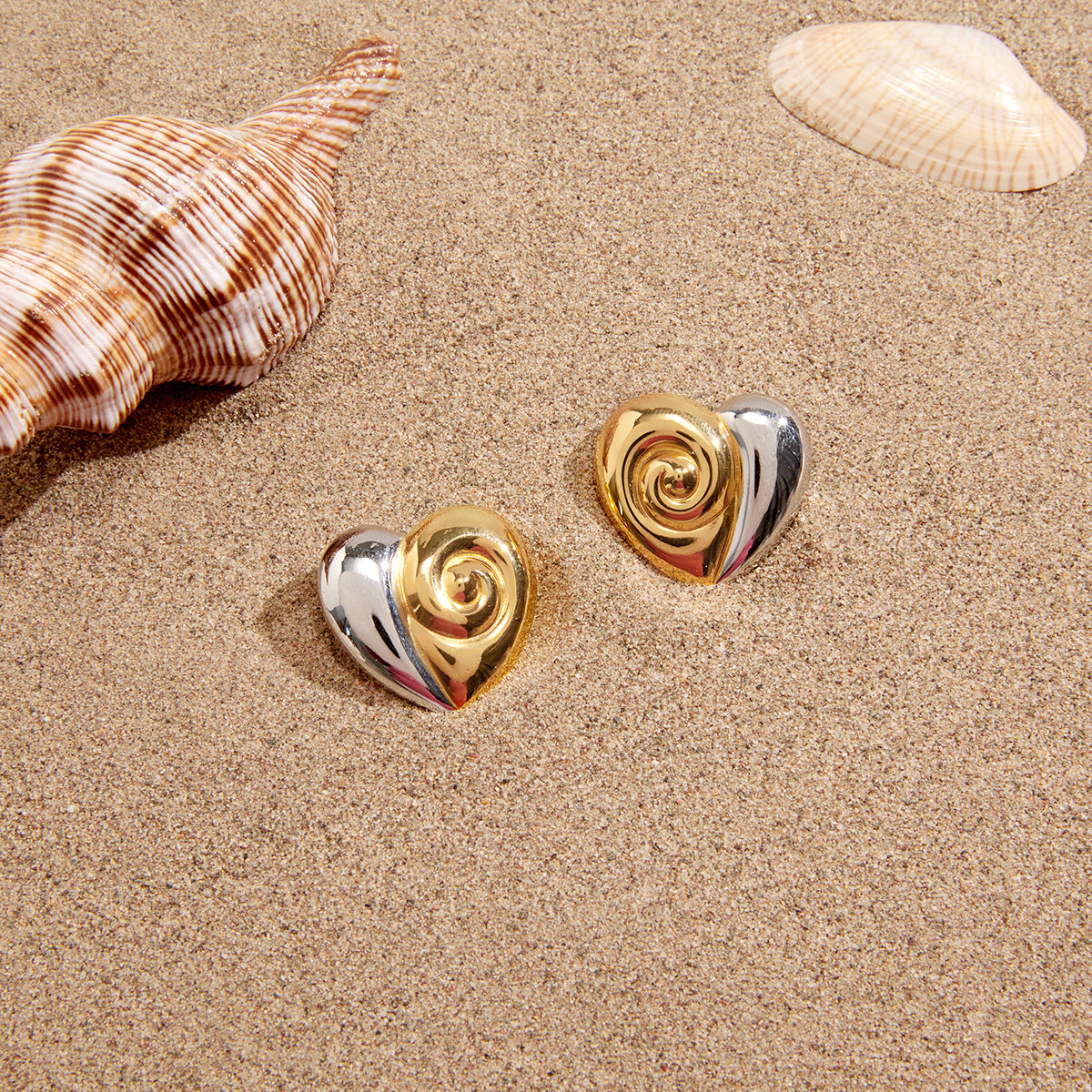 Corallo Swirled Heart Stud Earrings