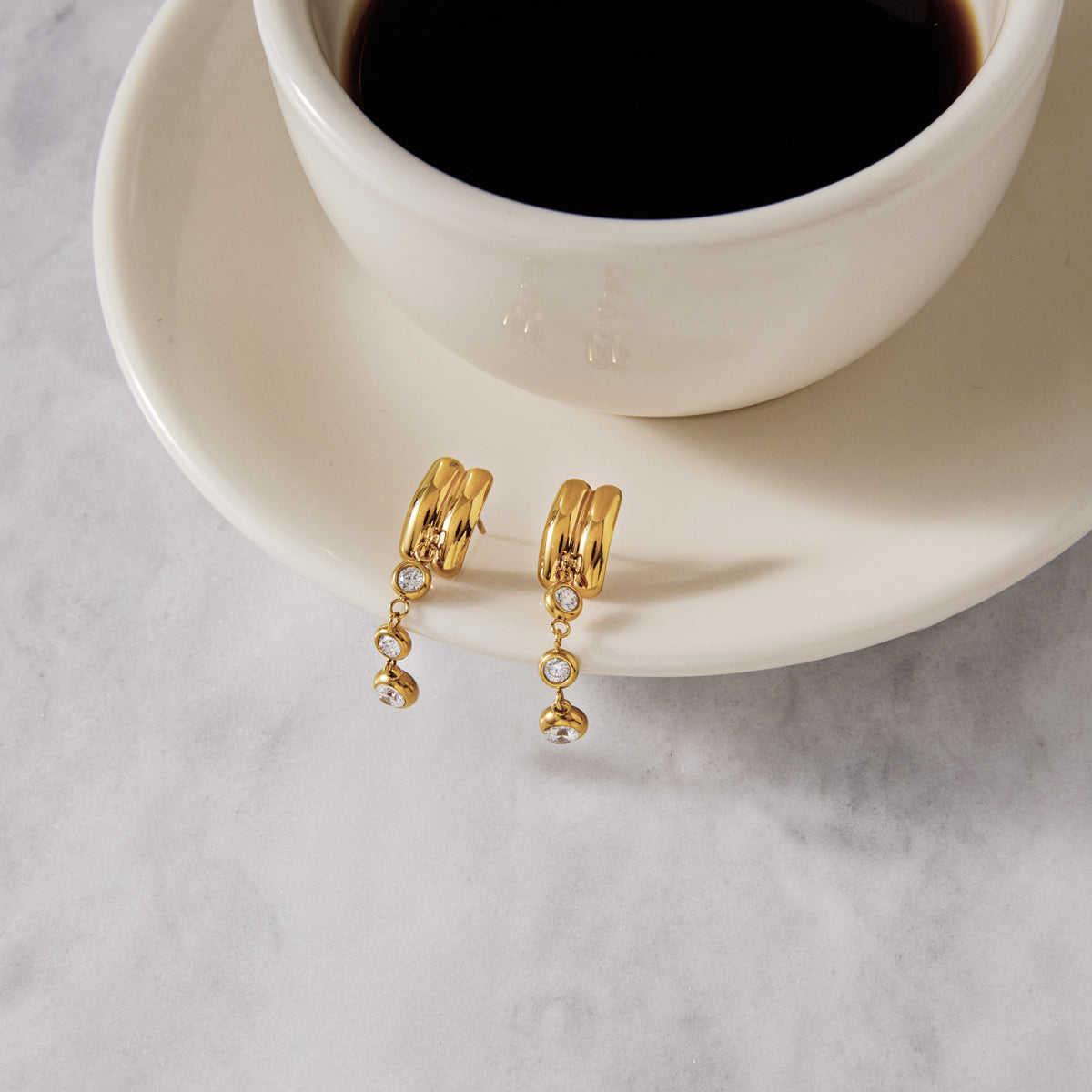Ionia Triple Bezel Drop Earrings
