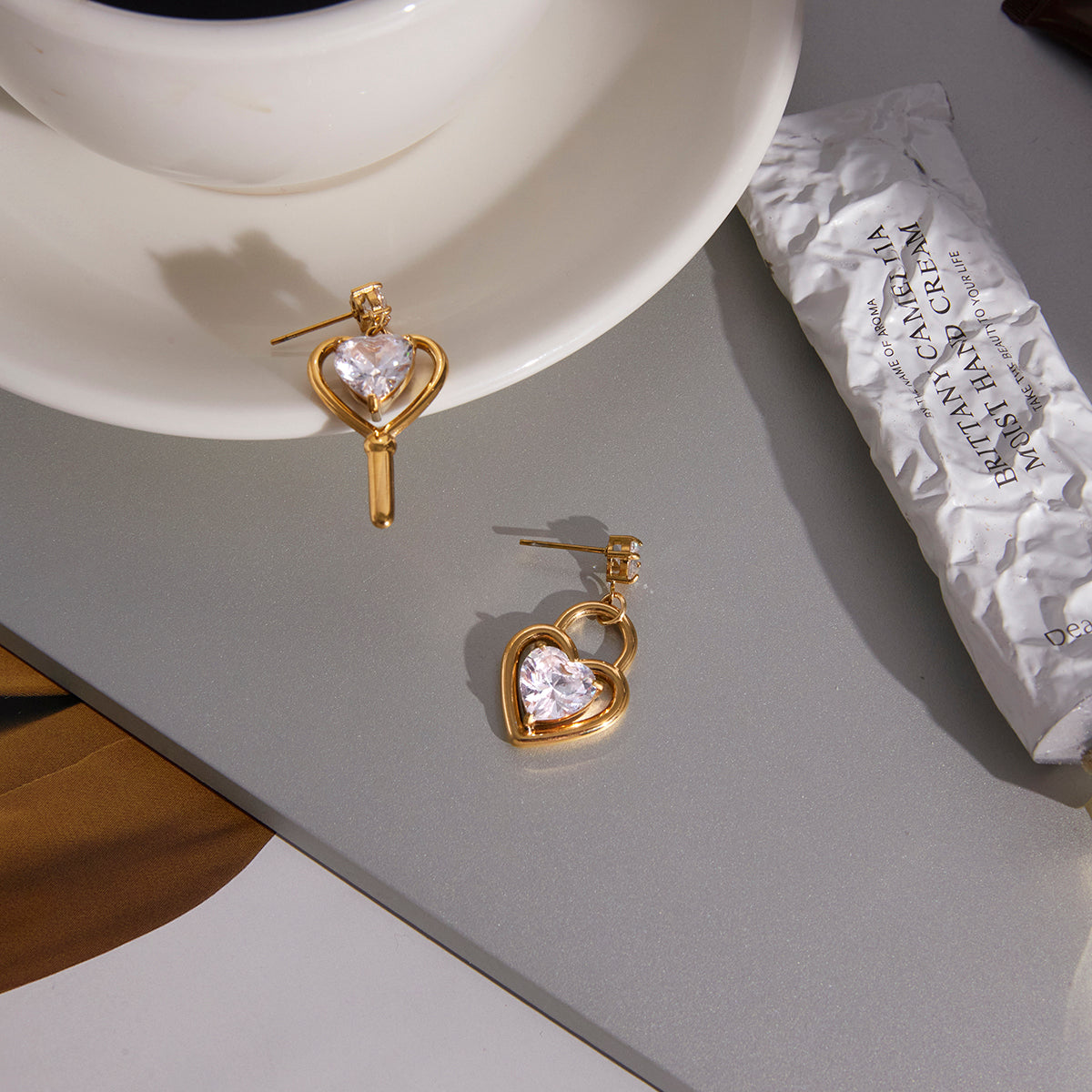 Marea Heart and Key Drop Earrings