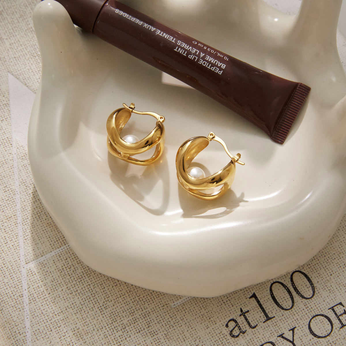 Solstice Sculpted Pearl Hoop Earrings