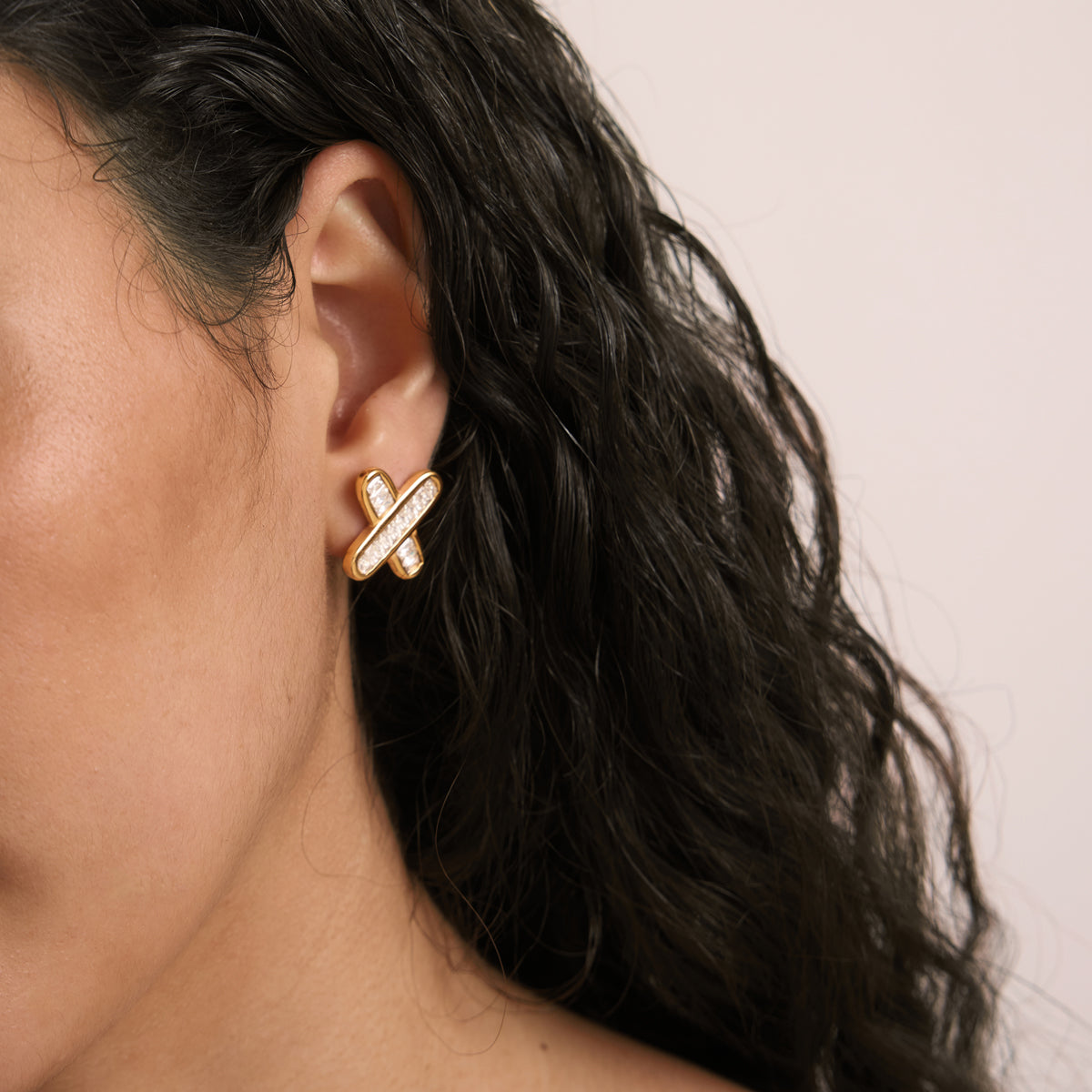 Solstice Baguette Cross Stud Earrings