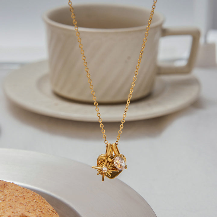 Azahar Engraved Heart Charm Necklace