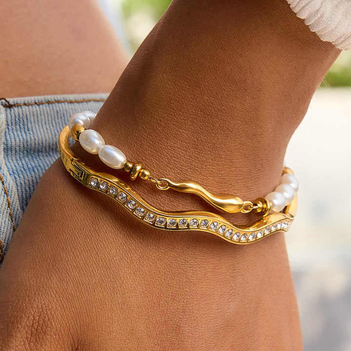 Coastline Pave Wave Bangle Bracelet