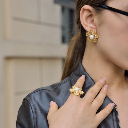 Almond Blossom Pearl Stud Earrings