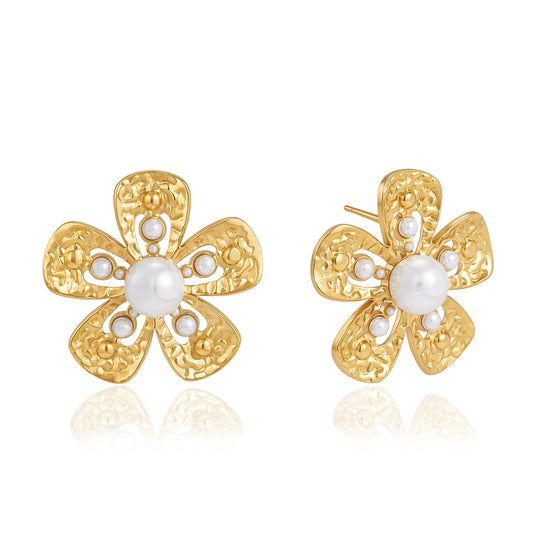 Almond Blossom Pearl Stud Earrings