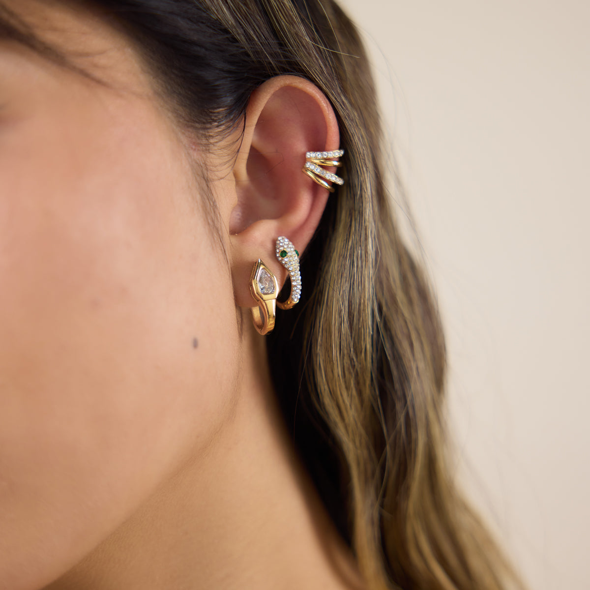 Verdant Serpent Pavé Huggie Earrings