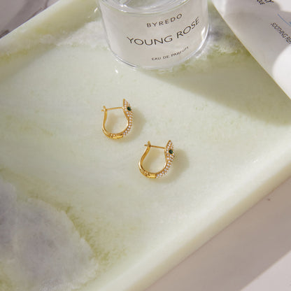 Verdant Serpent Pavé Huggie Earrings