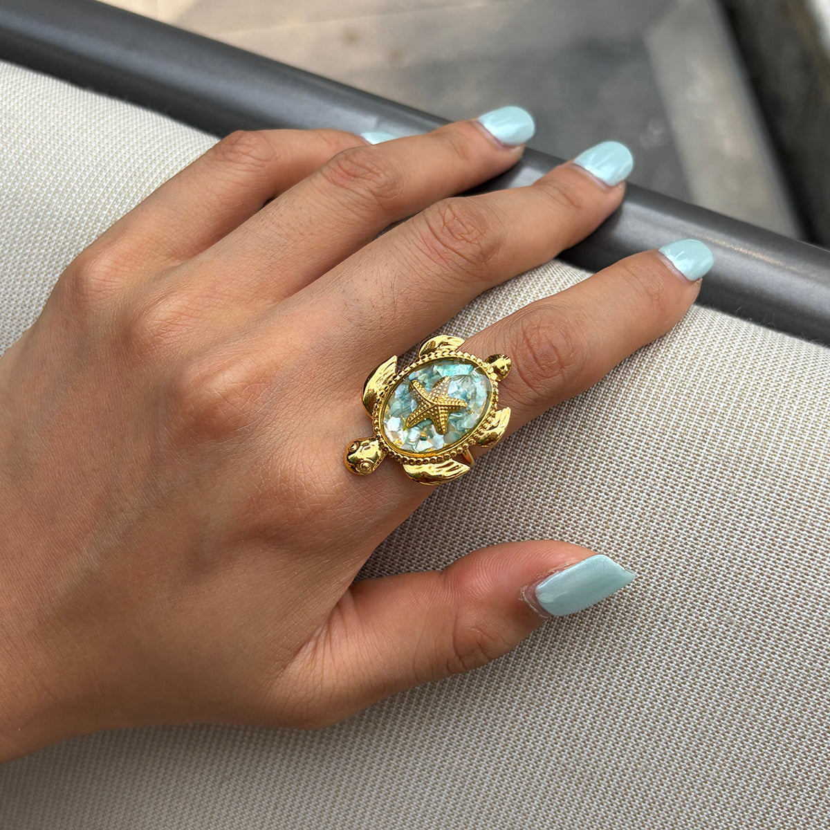 Lagoon Sea Turtle Adjustable Ring