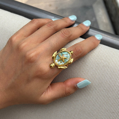 Lagoon Sea Turtle Adjustable Ring