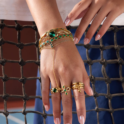 Cala Green Zircon Hand Chain Bracelet