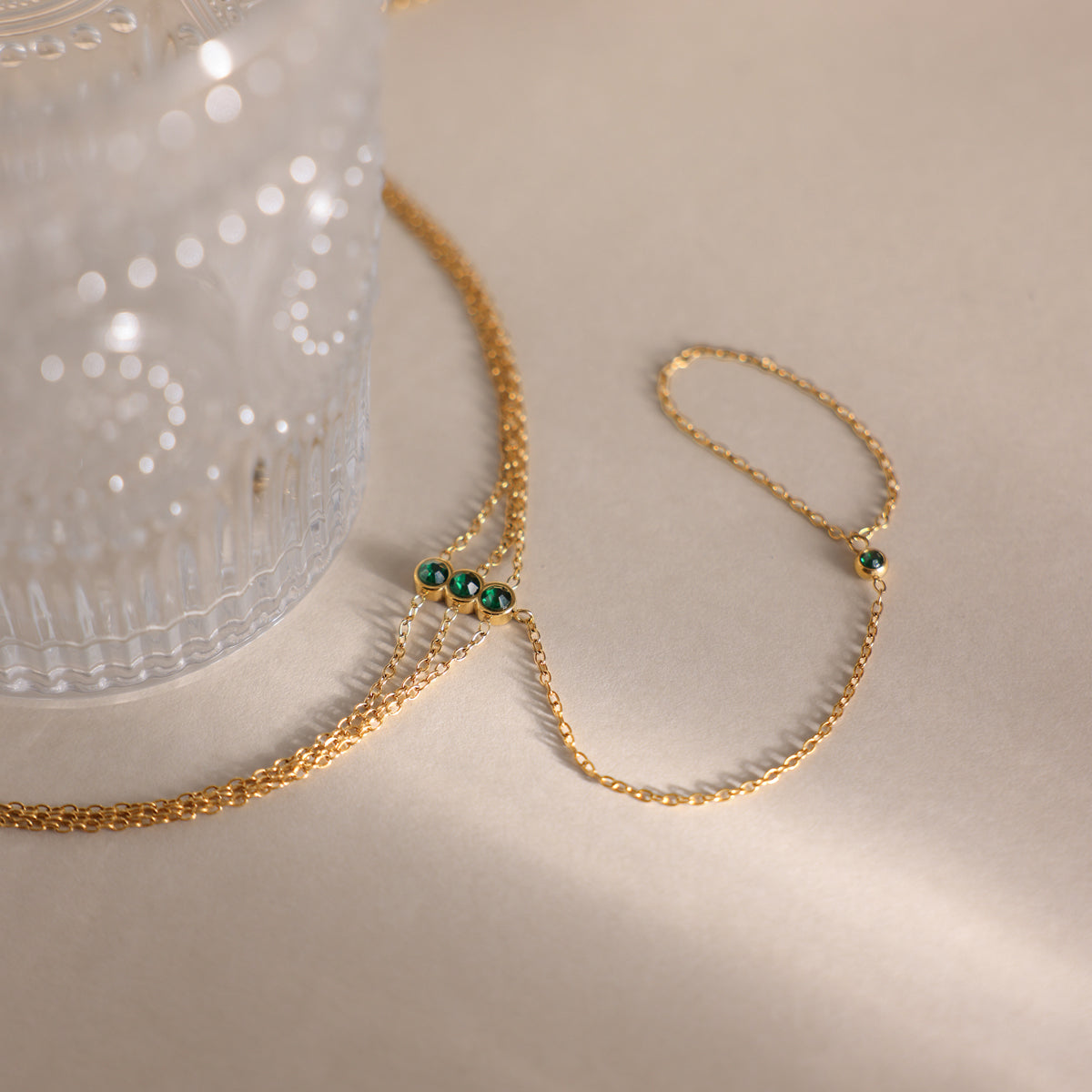 Cala Green Zircon Hand Chain Bracelet