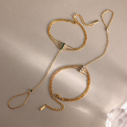 Cala Green Zircon Hand Chain Bracelet