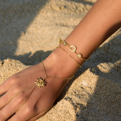 Solstice Sun Charm Hand Chain Bracelet
