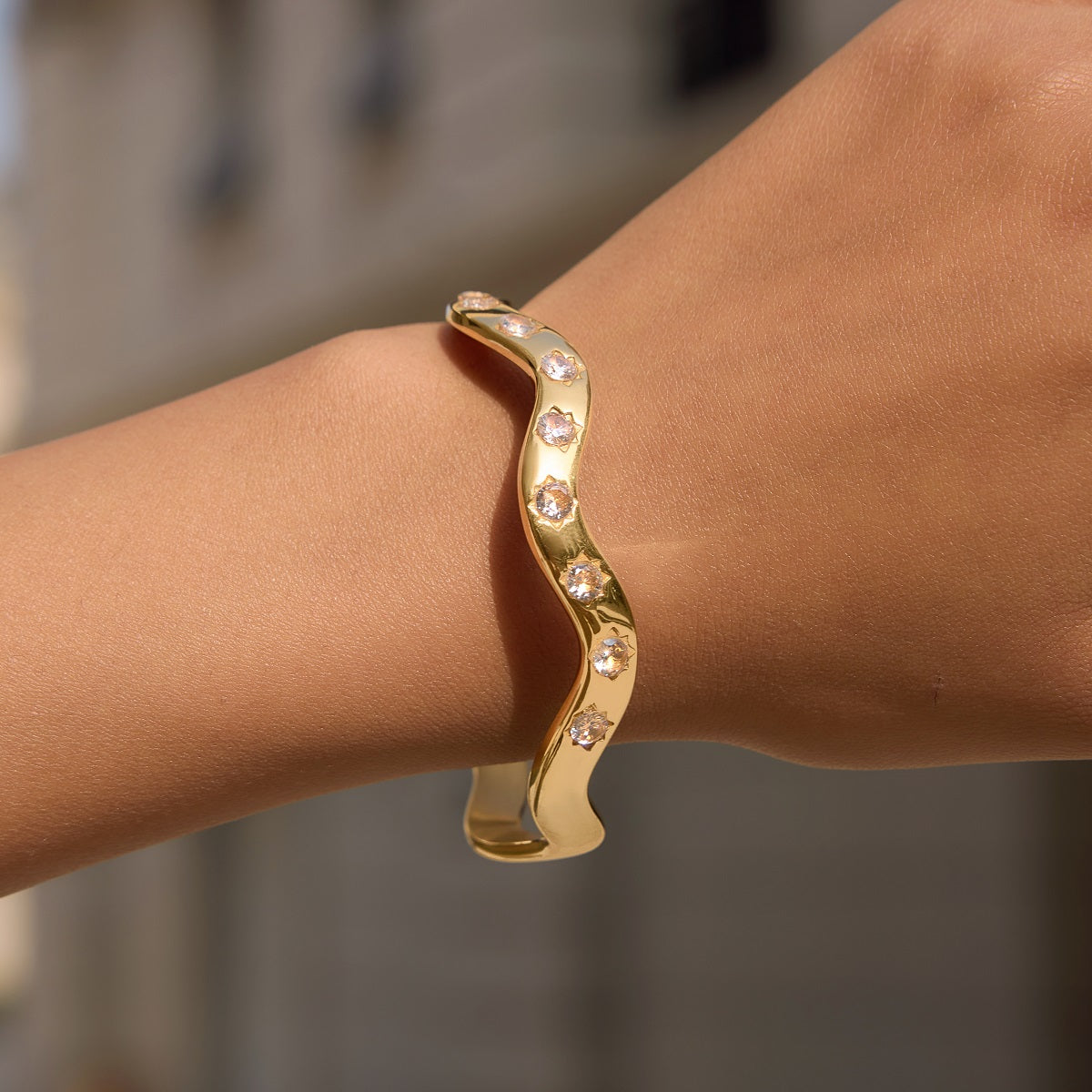 Levante Wavy Crystal Bangle Bracelet
