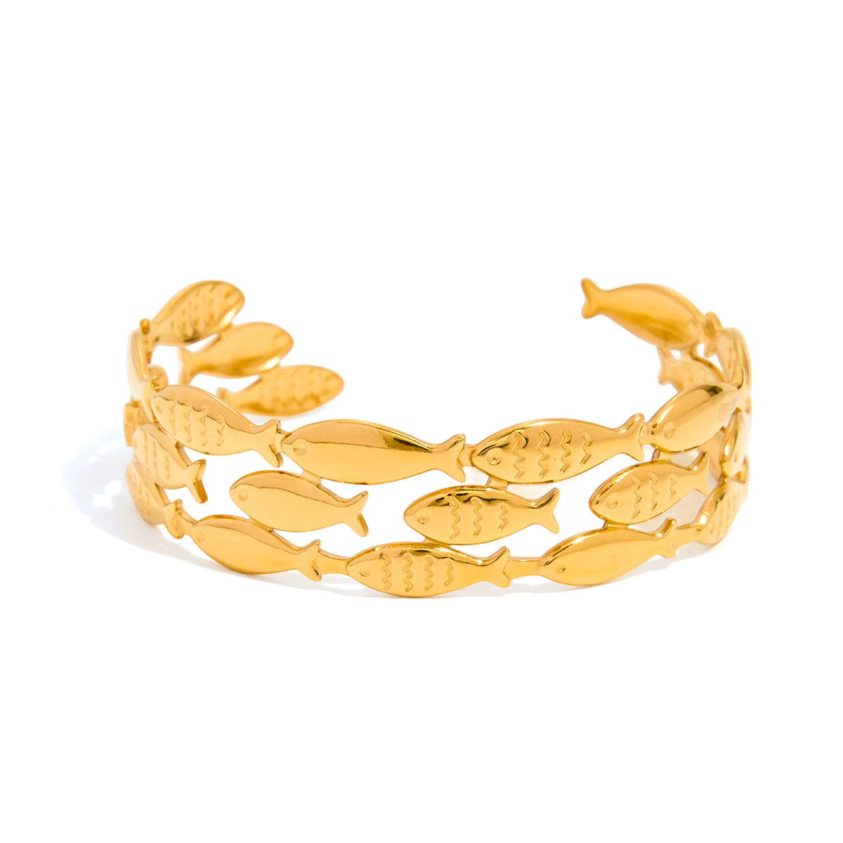 Shoal Three-Row Fish Cuff Bracelet