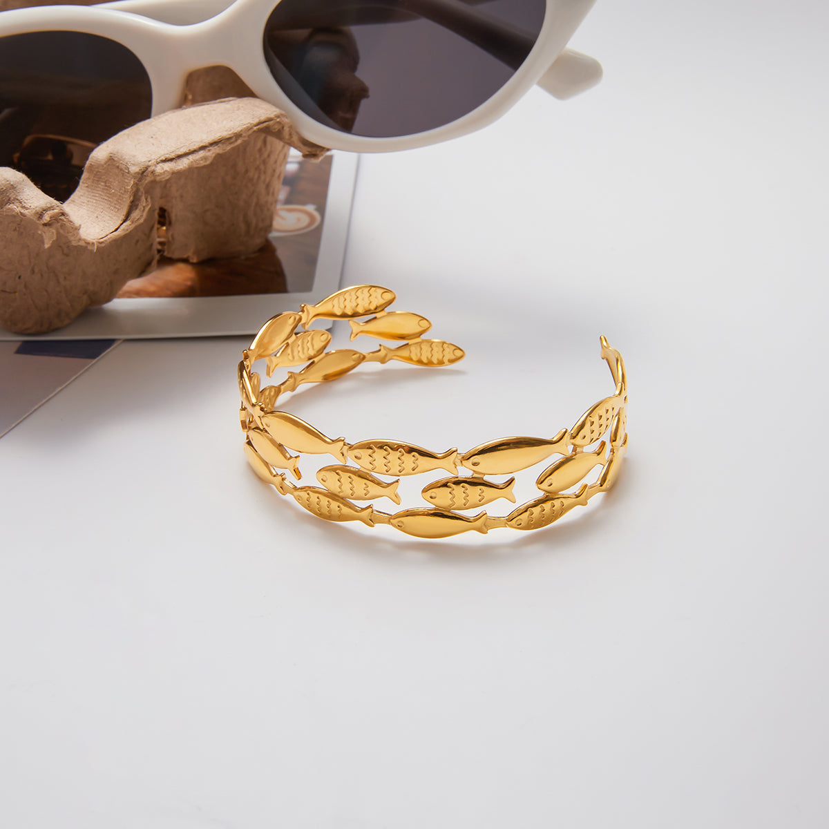 Shoal Three-Row Fish Cuff Bracelet
