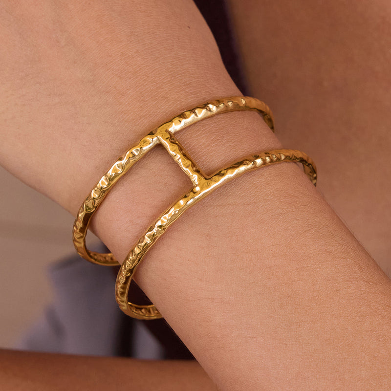 Dune Hammered Double Bar Cuff Bracelet