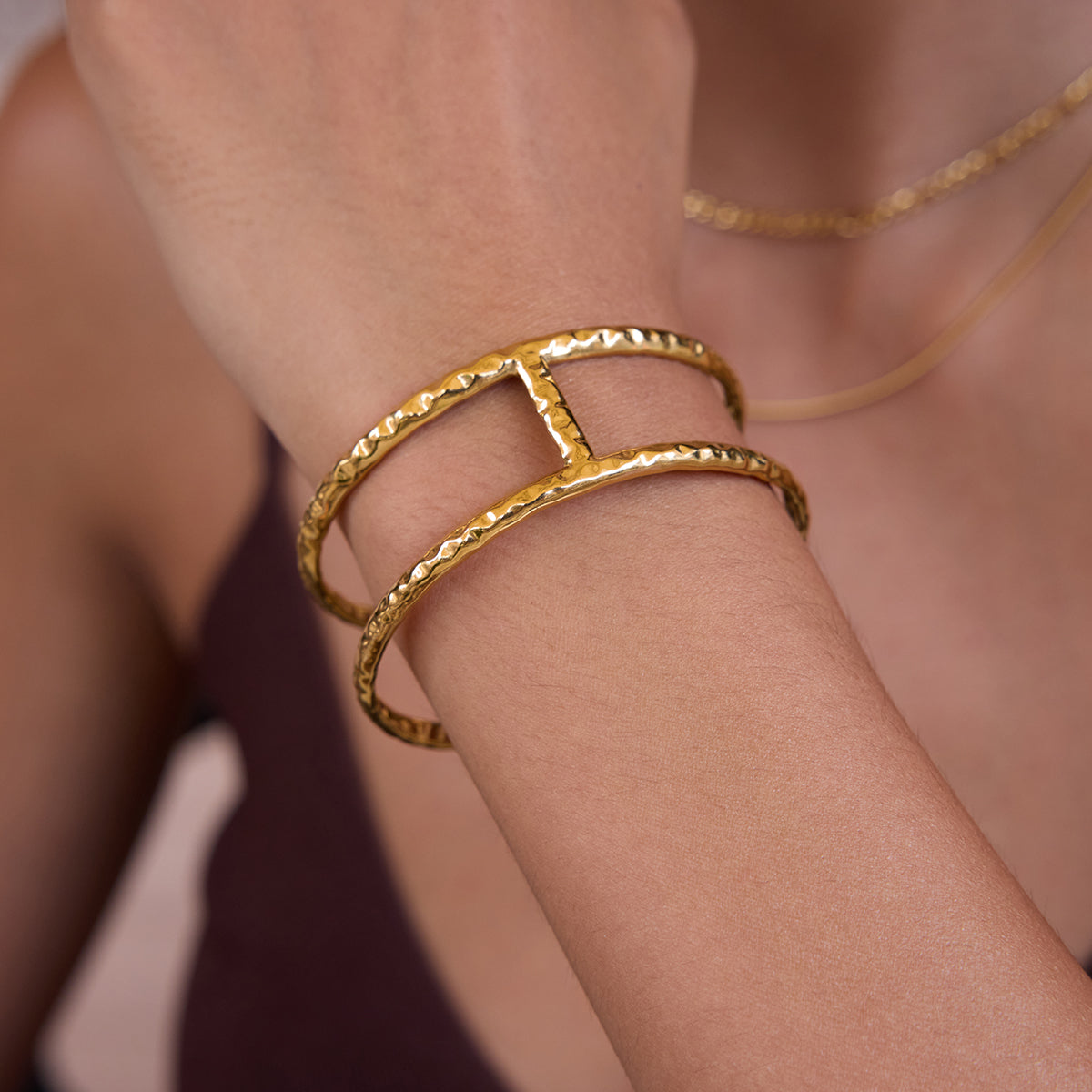 Dune Hammered Double Bar Cuff Bracelet