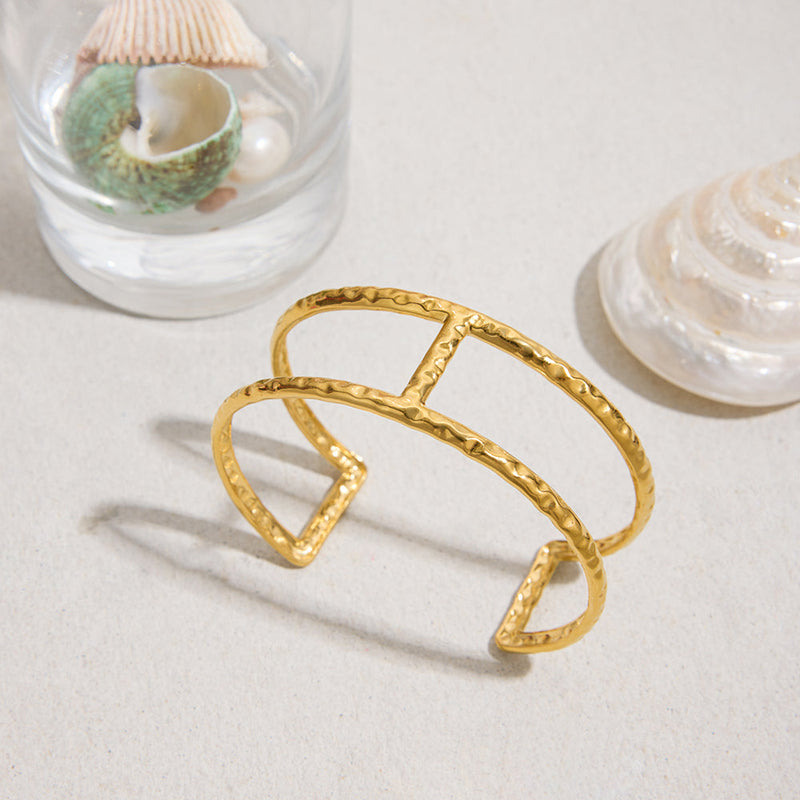 Dune Hammered Double Bar Cuff Bracelet