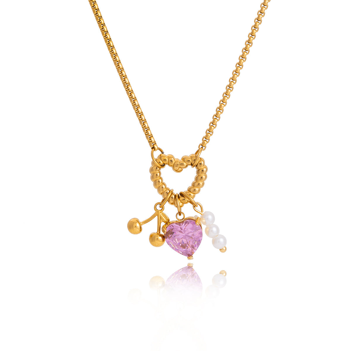 Oleander Pink Heart Pendant Necklace