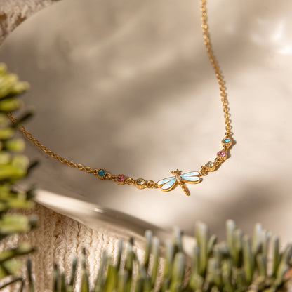Lavender Enamel Dragonfly Necklace