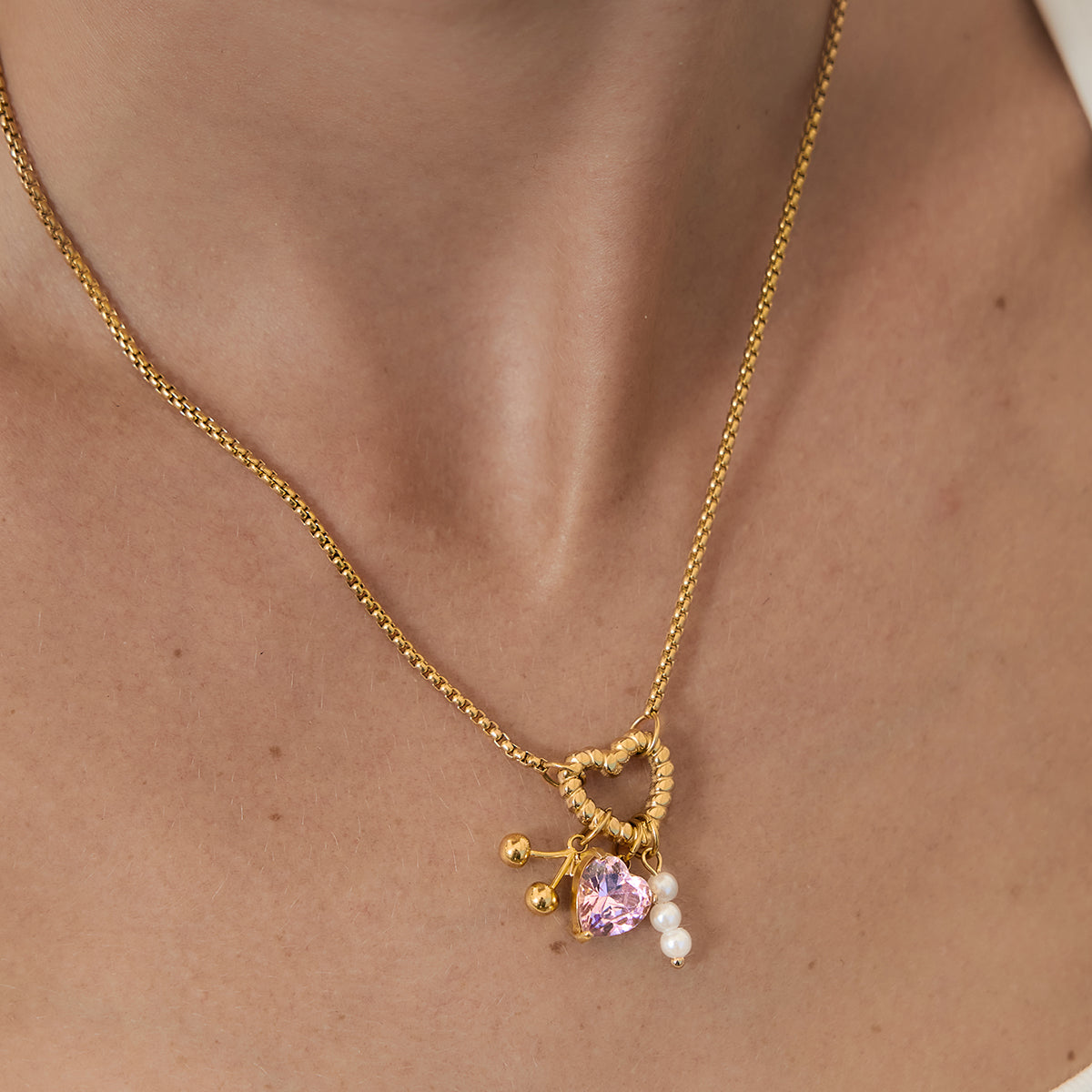 Oleander Pink Heart Pendant Necklace