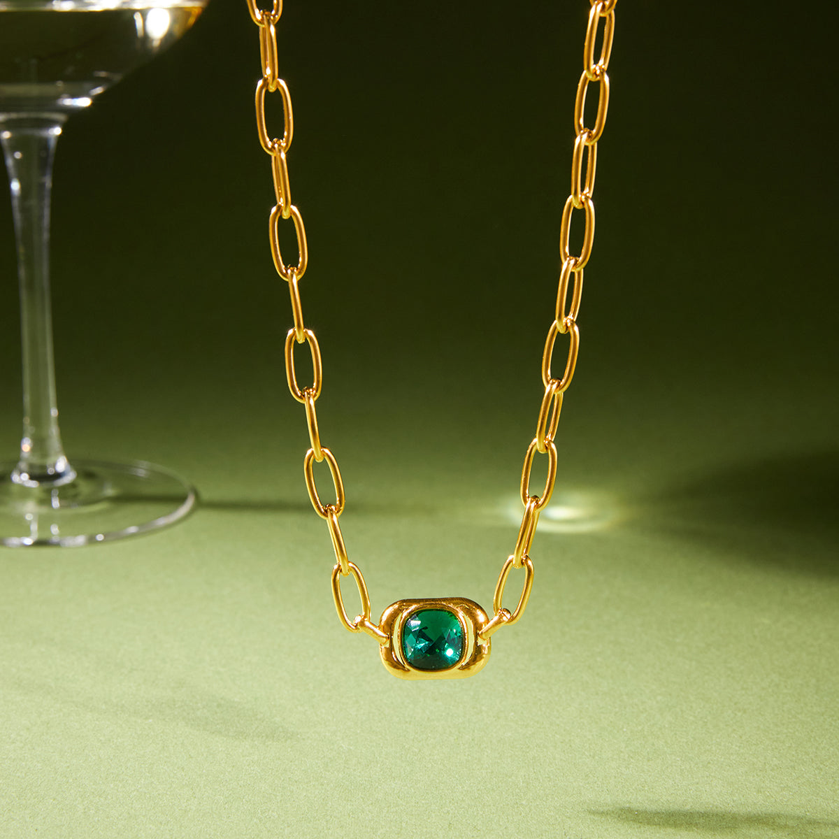 Myrtle Green Stone Paperclip Necklace