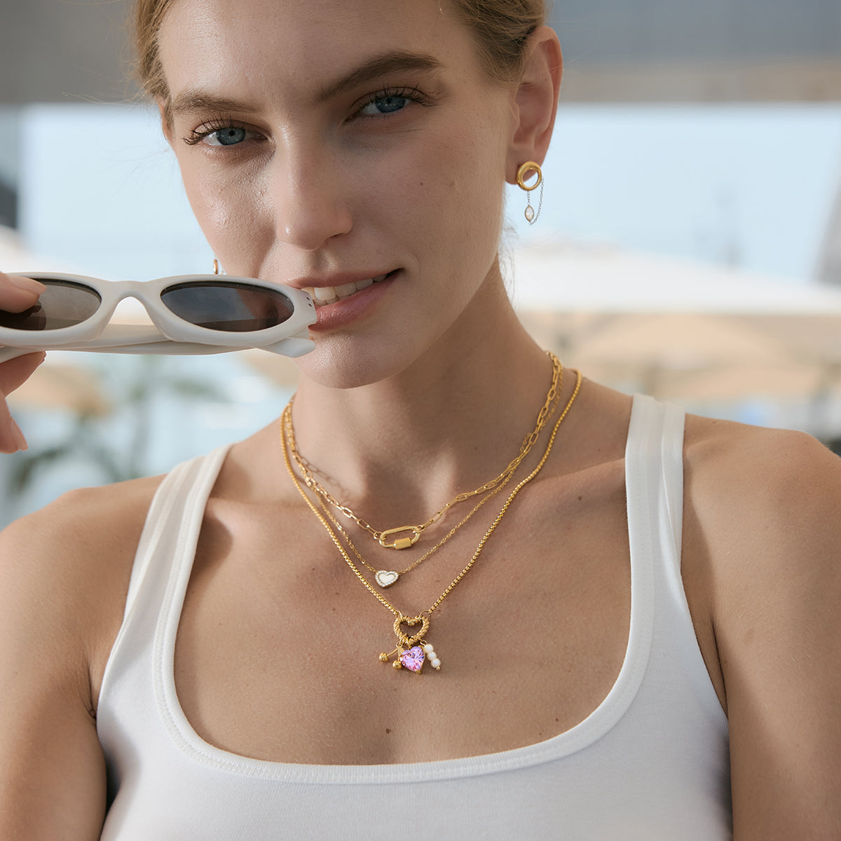 Oleander Pink Heart Pendant Necklace