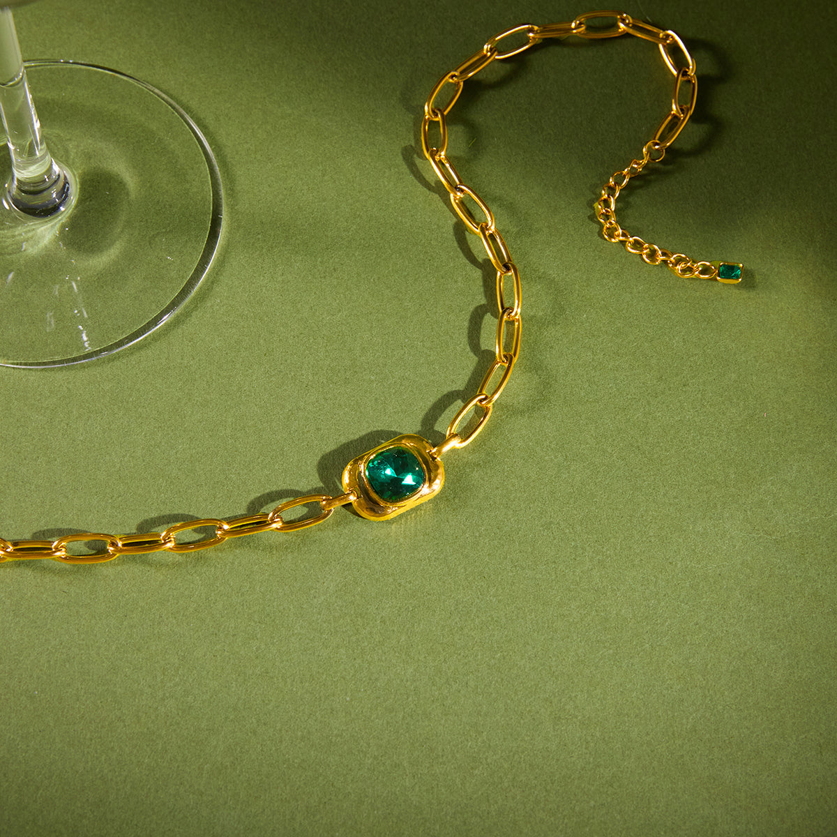 Myrtle Green Stone Paperclip Necklace