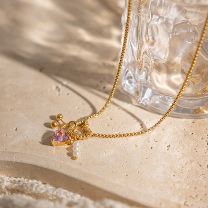 Oleander Pink Heart Pendant Necklace