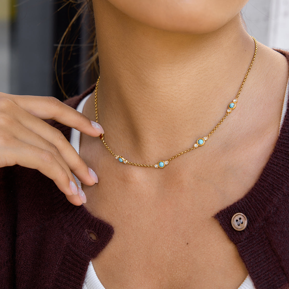 Aegean Blue Stone Station Necklace