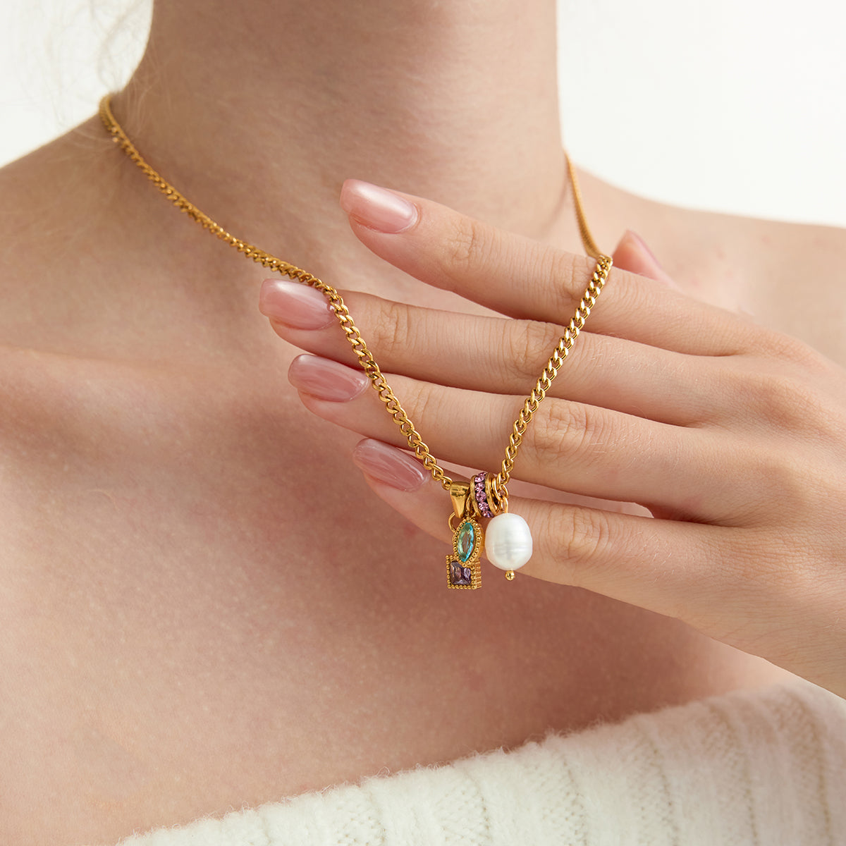 Sirocco Gemstone Charm Curb Necklace