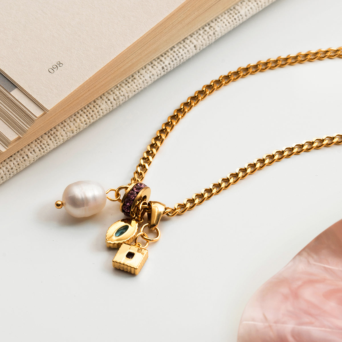 Sirocco Gemstone Charm Curb Necklace