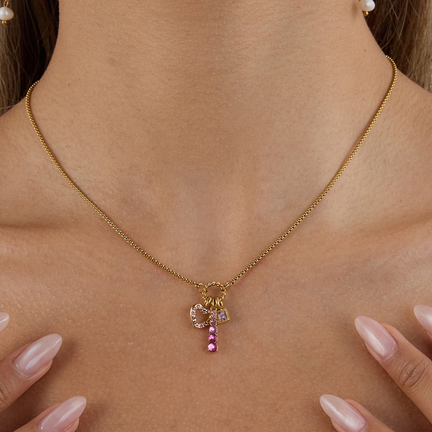 Oleander Pink Bow Charm Necklace
