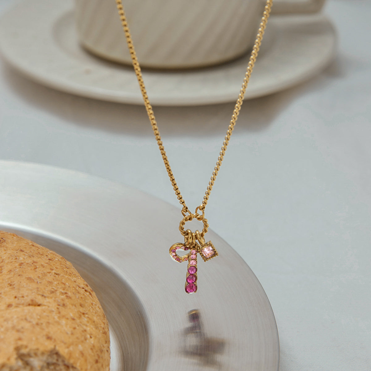 Oleander Pink Bow Charm Necklace
