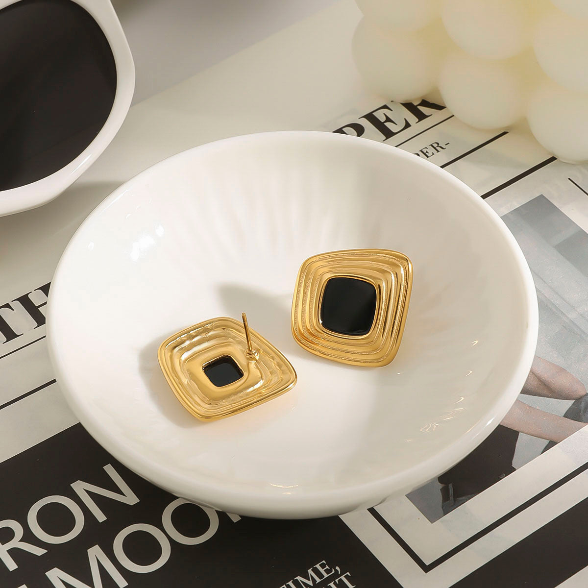 Eclipse Ridged Square Stud Earrings