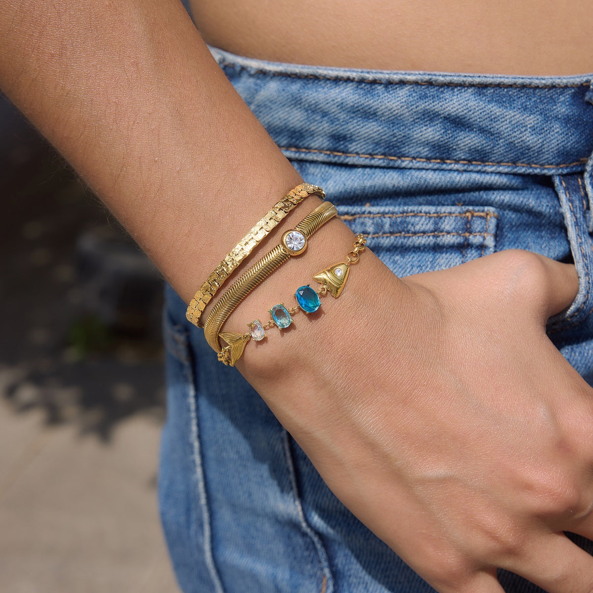 Lagoon Blue Fish Charm Bracelet