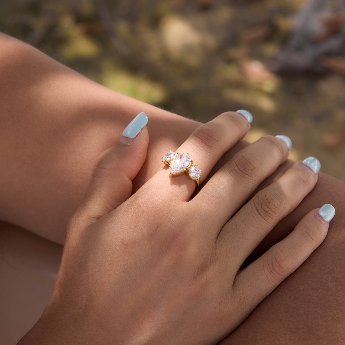 Solstice Teardrop Trio Ring