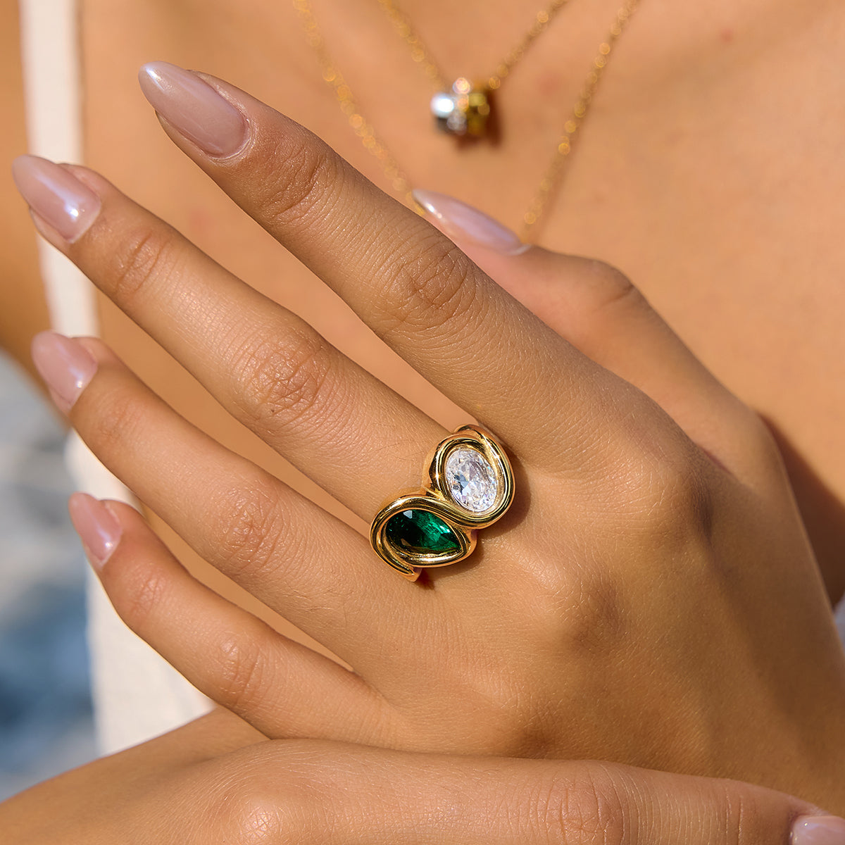 Levante Green Teardrop Duo Ring