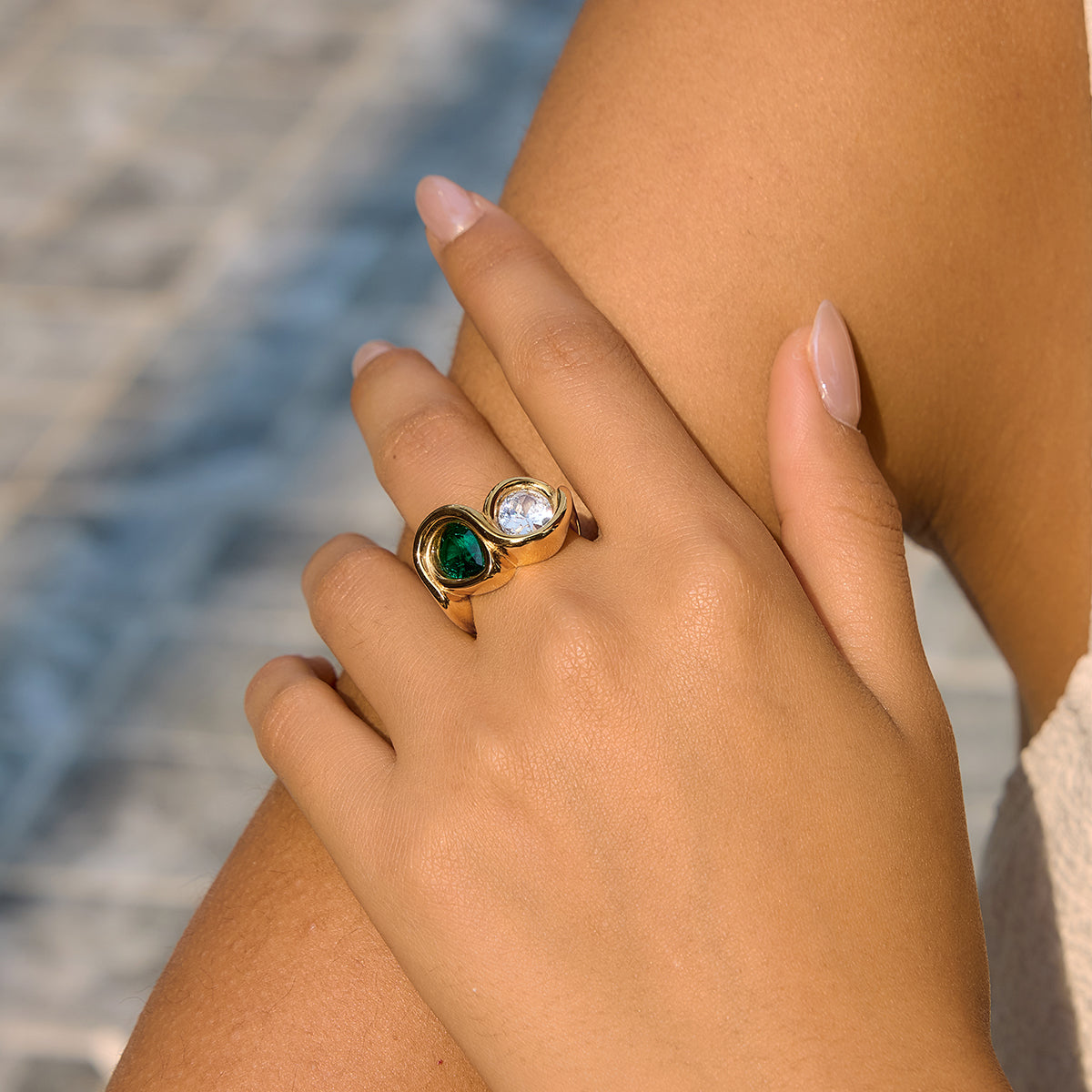 Levante Green Teardrop Duo Ring