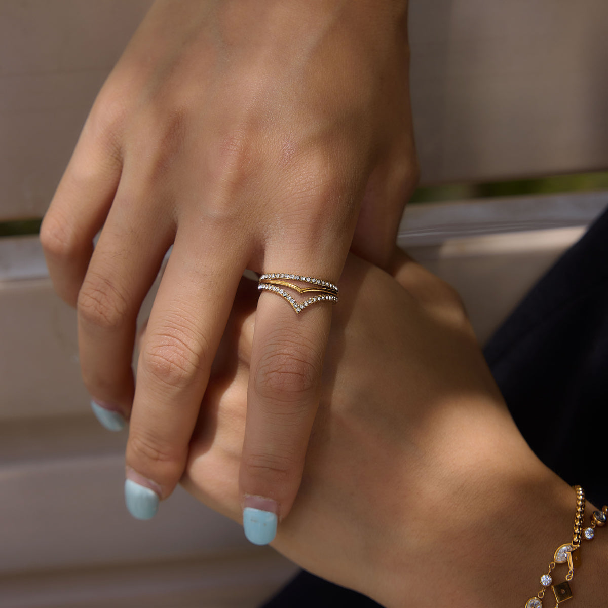 Mistral Double Chevron Pavé Ring
