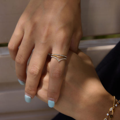 Mistral Double Chevron Pavé Ring