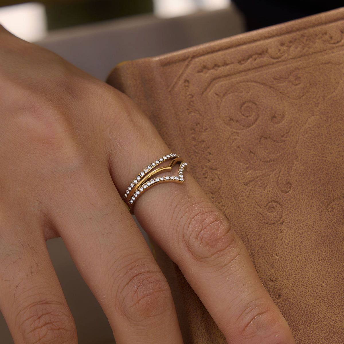 Mistral Double Chevron Pavé Ring