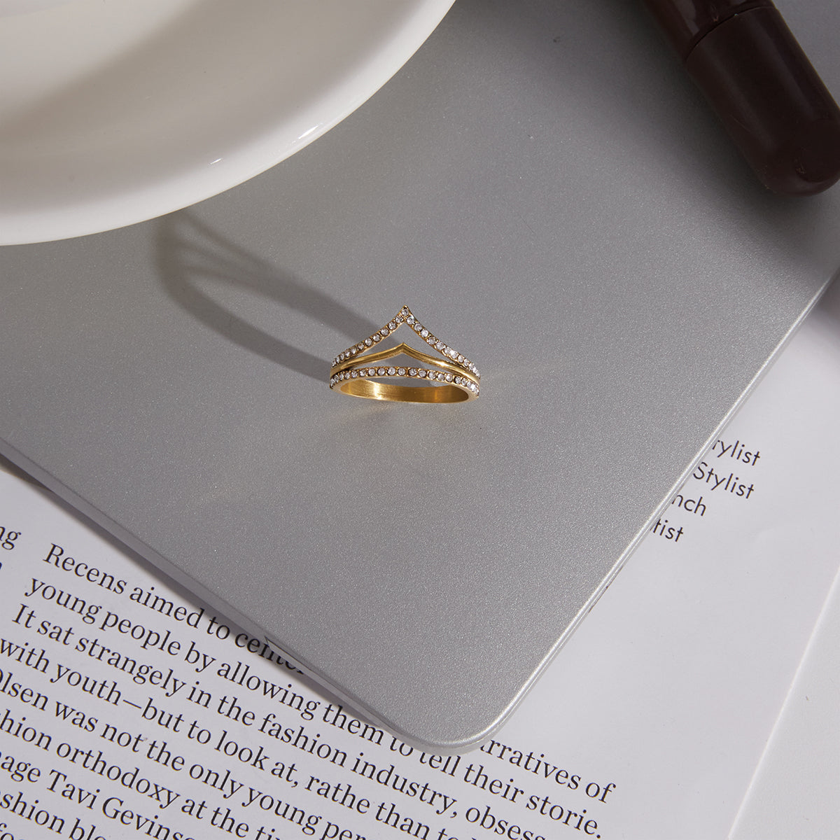 Mistral Double Chevron Pavé Ring