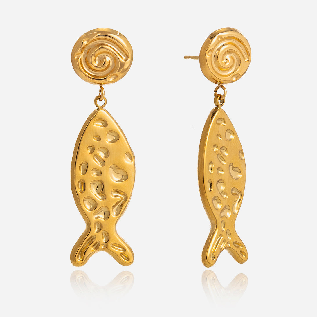 Levante Hammered Fish Drop Earrings